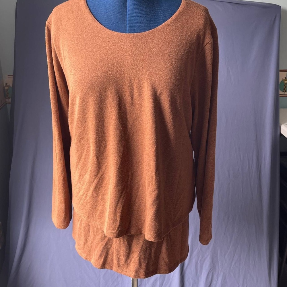 DG2 by Diane Gilman Brushed Sweater Knit 3/4-Sleeve Easy Top Brown Sz 2X Layered